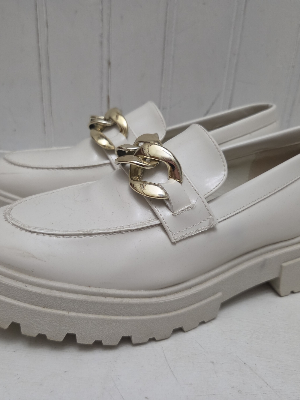 Steve Madden Makira Women's 8.5 Off-White Chain Chunky Loafers Shoes